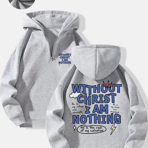 Men's Half-Zip Hoodie, Casual Loose-Fit Graphic Hooded Pullover Sweatshirt, Perfect for Daily Wear, Comfortable Knitted Fabric, Ideal for Fall & Winter