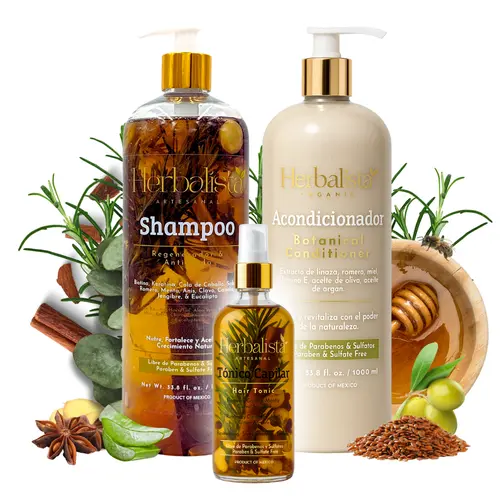 herbalista 3-Piece Strengthening Hair Care Set with Coconut & Olive Oil - Sulfate-Free Shampoo Cleanser (1000ml), Conditioner (1000ml) & Plant Botanical Tonic (250ml) - Eucalyptus Scent for All Hair Types, Haircare