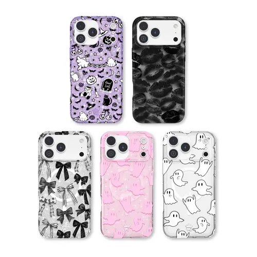 Velvet Caviar Summerween Gothic Smartphone Case - Polycarbonate Casing, Shockproof Halloween-Kiss Look Cover, Wireless-Compatible, Enhanced Protection Handheld Phone Accessory