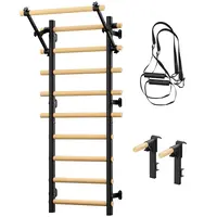 COFIYARD Adjustable Wooden Swedish Ladder Wall Gym - Wall-Mounted Stall Bars with Pull-Up Station, Dip Supports, Workout Straps, Functional Calisthenics Home Gym Strength Training Accessory