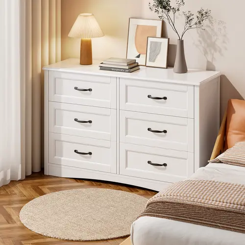 Gizoon 6 Drawer Dresser for Bedroom 47'' Larger Chest of Drawers with Mental Handle for Kids Room Dresser with 6 Storage Drawers for Living Room Entryway and Hallway Girl Apartment Furniture Space-Saving,dorm essentials,home decor
