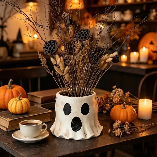Halloween Ghost Planter Candy Bucket, Resin Flower Pot, Garden Planters, Indoor & Outdoor Decor, Party Decoration, Atmosphere Creator, Home Gathering Gift Idea