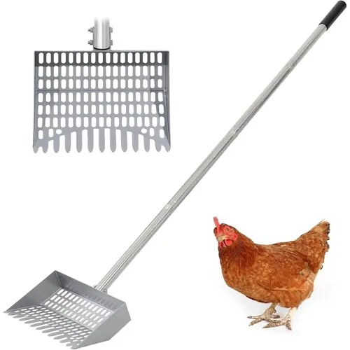 CKLT Chicken Pooper Scooper Adjustable Metal Scooper 38in to 66in Sifting Shovel with Rubber Handle for Chicken Coop Accessories No Bending