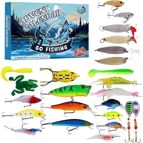 2026 Fishing Lure Advent Calendar - 24-Day Christmas Countdown Fish Tackle Set with High-Quality Lifelike Lures, Diverse Selection, Exceptional Performance, Accessories, Top Water Lures, Ideal Fishing Gifts for Adult Men, Grandpa, Teens, Boyfriend