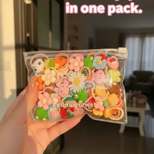 Random Colors 50 Pcs Cute Kids Hairbands Set, Floral & Fruit Designs Hair Accessory, Flower Hair Accessories, Elastic Rubber Bands, Hair Accessories Kit, Perfect for Gifts & Daily Use, Hair Style Accessory