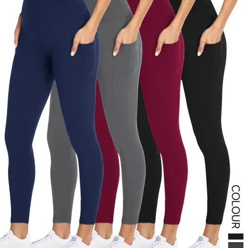 Women's High-Waisted Yoga Pants with Pockets Soft Stretchy Abdominal Control Workout Leggings for Running Exercise Assorted Colors Athleisure 4pcs Pack