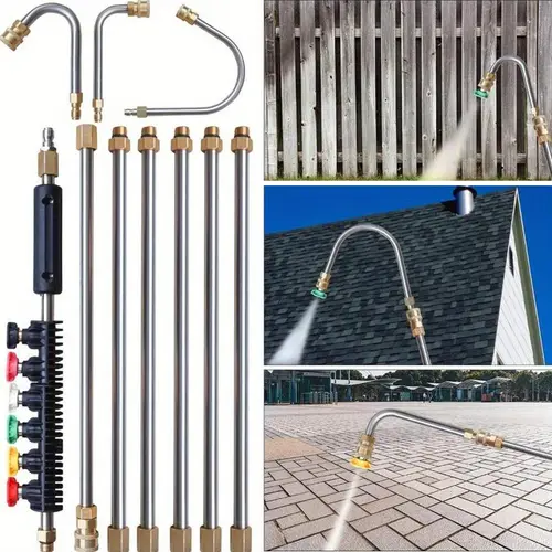 10-Pack High Pressure Washer Extension Wand Set, Pressure Washer Accessories with 5 Atomization Nozzle Tips, 1 Gutter Cleaner Curved Rod Attachment, 1/4" Quick Connect, 4000 PSI for Siding, Decks, Driveways, CC Pipes Deep-Cleaning Force, Heavy Duty