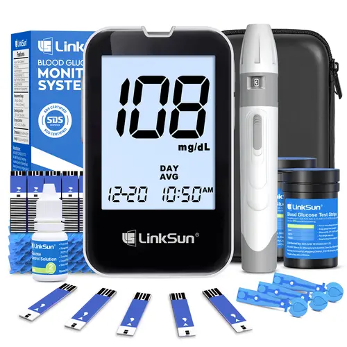 LINKSUN G-425-2V Blood Glucose Monitor Kit (Health Monitor) - No Coding Accurate Testing Glucometer for Diabetics All Ages, 1 Large Display Glucometer, 1 Lancing Device, 100 Test Strips, 100 Lancets sohochic homeessentials tiktokshopbacktoschool, Glucose