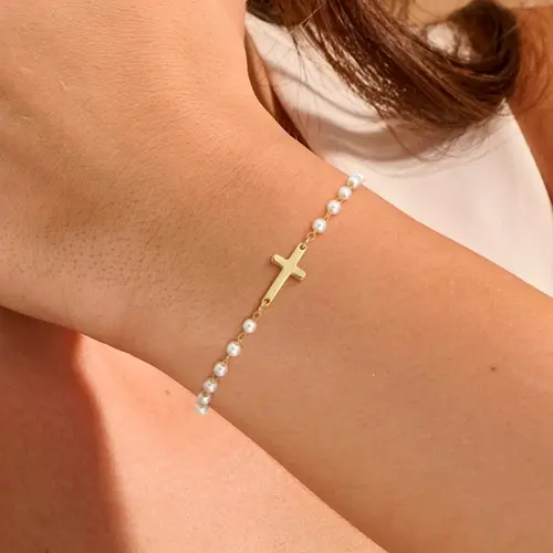 Tewiky Simple Cross Pendant Bracelet Dainty Simple Tiny Cross Bracelet For Women Girls For Easter Gift All-match & Exquisite Jewelry gift Back To School