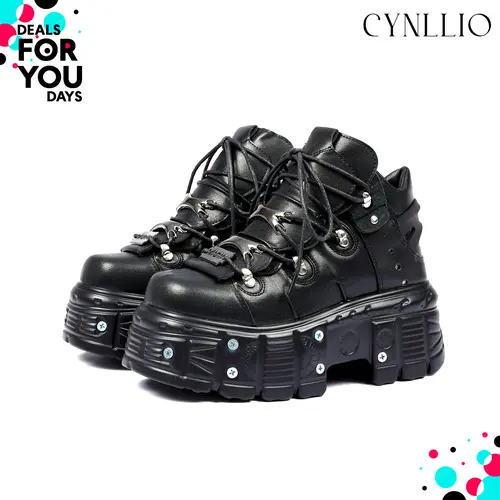 Womens Ankle Boots Round Toe Platform Sneakers Lace Up Metallic Buckle Strap Retro Punk Rock Style Comfy Fashionable Y2k Combat Chunk Cross Tied Rivets Boot Outing Clubbing Event Party Summer Motorcycle Goth Punk Boot Shoes