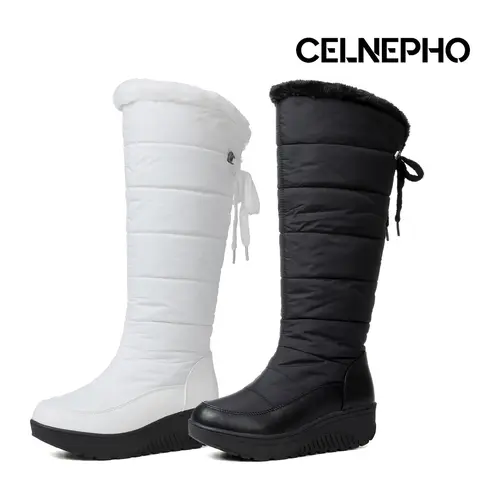 CELNEPHO Knee High Boots for Women Round Toe Combat Platform Heel Winter Snow Boot Easy Pull on Warm Cozy Comfy Plush Fluffy Faux Fur Lining Party Club Dance Work Casual Travel Outdoor Events Gifts Holiday Fall Fashion Dressy Shoes