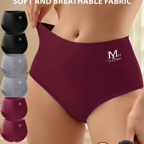 [Soft Cotton] MEIYATING 6pcs Women's High-Waisted Underwear Set, Breathable Fitted Triangle Pants, Comfortable Stretchy Design, Sizes S-Xxxxl, High Waisted Panties