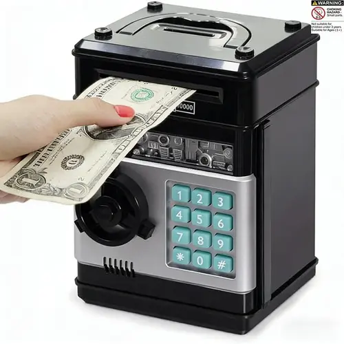 Electric Password Piggy Bank, Electronic Coin Bank, Cash Coin Savings Jar, Mini Atm Coin Bank, Cash Saving Box Toy Gift for Kids Aged 3-12, Boys & Girls, Requires Aa Batteries