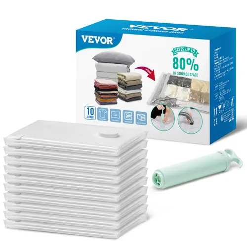 【Summerfinds】VEVOR 10-Pack Jumbo Vacuum Storage Bags, Tear-Resistant Reusable Compression Bags with Portable Pump, Durable Storage Organizer for Clothes, Bedding & Travel Needs, Tool, Space Saving Bags