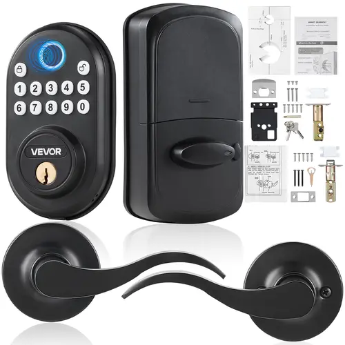 【Summerfinds】VEVOR Fingerprint Door Lock with Level Handles,Fingerprint/Keypad Code/KeyOne-Time and Anti-Peeking PasswordConstant Unlock ModeAluminum AlloyElectronic Keypad Deadbolt for Entry Doors, Electronic Password Doorknobs, Fingerprint Lock Doork