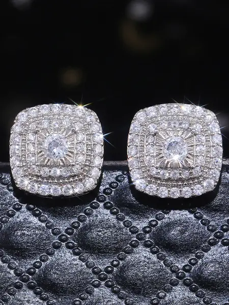 Fashion Hip Hop Synthetic Zirconia Geometric Square Stud Earrings, Unisex Trendy Jewelry for Women and Men, High Quality Sparkling Daily Wear Trendy Fashionable Accessories