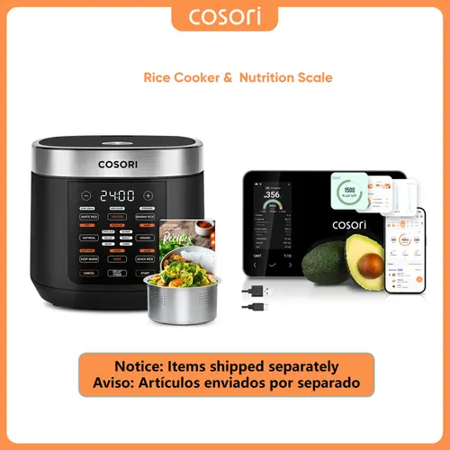 COSORI 5-Qt 18-in-1 Fuzzy Logic Multifunction Rice Cooker & Grain Cooker - Nonstick Pot, 24H Keep Warm, 50 Recipes Bundle with Nutrilens R001S AI Scan Smart Nutrition Kitchen Scale - Bluetooth, Type-C Charging, Accurate Nutritional Analysis, One Pot Meals