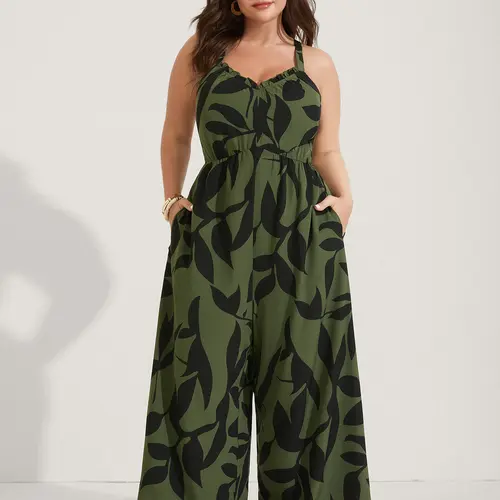 BLOOMCHIC Plus Size Bohemian Wide Leg Overalls Wide Leg Jumpsuit - Floral Print Sweetheart Sleeveless Pocket-Equipped Flattering Fit Sizes M-6X 2026 Summer Casual Rompers Blue Boho Clothes,vacat Blue Vneck,Summerfinds