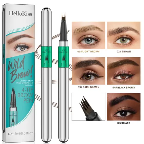 HelloKiss 4-Prong Microblading Eyebrow Pen Waterproof Sweatproof Smudge Resistant Long Lasting Liquid Eyebrow Pencil Create 3D Natural Realistic Brows 5 Shades Brow Makeup Gift for Women