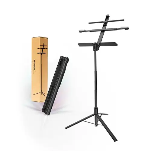 KraftGeek Capsule Lite Tap-Open Music Stand - 2.2 lbs Lightweight, Compact, Folding, Adjustable Telescopic Shaft, 17.24" Folded, 40° Tilt Angle, Travel-Ready Music Gear for Gigs, 17.24x2x3 in Musical Instrument Accessory