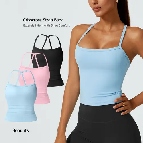 TIMEOFF Sports Tank Top for Women, Stretchy Strappy Backless Crop Yoga Vest, Form-Fitting Workout Activewear for Gym,travel essentials,camping essentials, Sleeveless Gymclothing