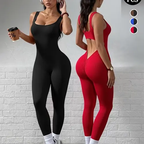 TCVC Women's U-Neck Sports Set - High Elasticity Quick-Dry Seamless Jumpsuit for Yoga Gym Exercise - Comfortable Breathable Two-Piece Athletic Wear
