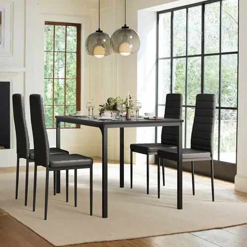 Gizoon 5-Piece Rectangular Solid Wood Dining Table Set of 4 - Compact Table and Chairs Dining Room Furniture, Space Saver with 4 Upholstered PU Leather Chairs for Small Space Apartment Living Room