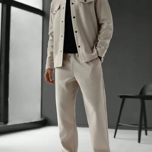 Men's Simple Fitted Woolen Jacket Set, Fashion Casual Design, Suitable for Work or Outing, Lightweight Ensemble, Enhance Your Wardrobe Taste