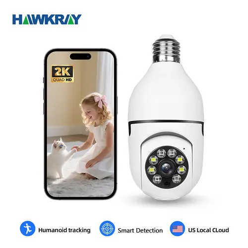 Hawkray 1pc 4MP Smart Light Bulb Security Camera - 5G/2.4G Dual-WiFi, Full Color Night Vision, Motion Sensor, 2-Way Audio, Dual Lens Surveillance, Easy Installation, US Local Cloud, Cord Safety Socket, Home Security, Smart Home Gadgets, Security Cameras F