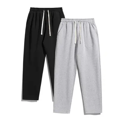 Men's 2-Piece Solid Sweatpants Set, Minimalist Loose-Fit Athleisure Trousers and Top for Gym Workouts, Autumn Winter Loungewear, Loose Sweatpants, Relaxed Sweatpants