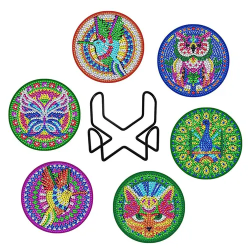 Deals for You Days Diamond Painting Coasters Kits, 6 Pcs Art Coasters with Holder, Crafts Kits for DIY Coasters, Diamond Art Kits for Adults Dinnerware Animal Theme