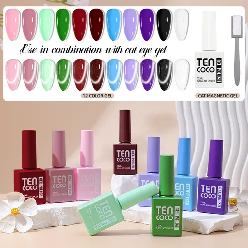 Tencoco Gel Nail Polish Kit, 11 Colors Gel Polish Nail Kit with 1 Crystal Cat Eye Gel, Nail Gel Polish Set, Perfect Gift for Women tiktokshopspringglowup #SummerVibes