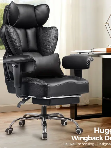 Big and Tall Recliner Gaming Chair, 400LBS Wide Ergonomic Office Chair with Deluxe Embossed Leather, Footrest, 150° Recline, Adjustable Armrests, Pocket Spring Back Support
