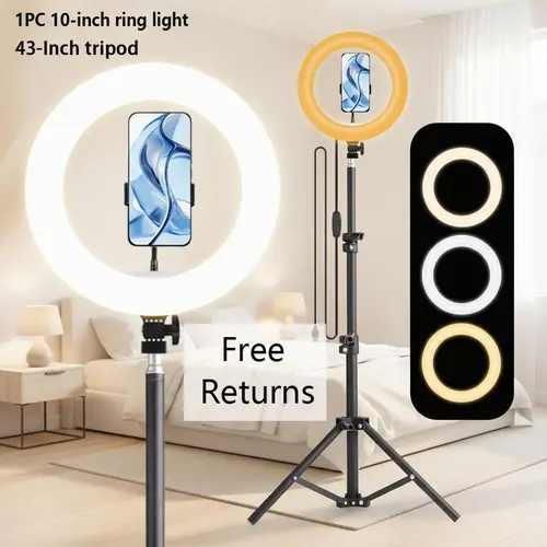 10-Inch/26cm Selfie Video Light with 43.3-Inch Extendable Tripod Stand & 2 Phone Holder for iPhone & Android,YouTube, Makeup,TIKTok Adjustable LED Circle Lighting Setup Cellphone#ring light shade