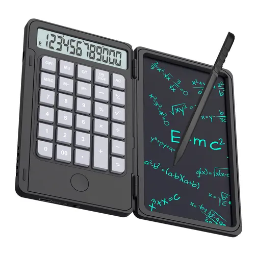 Compact 2-in-1 Plastic Scientific Calculator with 12-Digit Black-White Dual-Color LCD Screen & Writing Tablet, Desktop-Pocket Notepad for College Students, School Supplies College, Classroom Supplies, Office Stationery