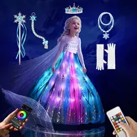 UPORPOR Girls' White Soft Breathable Fabric Light-Up Princess Costume - 100+ LED Modes, Music Sync Kid Outfit, Elegant Cosplay Gear with Accessories (Ages 3-9, No Battery Included) for Christmas, Halloween,back to school,back to school shopping