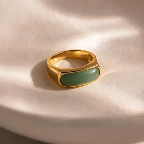 Jade Signet Ring by Caitlyn Minimalist - 18K Gold Plated Gemstone Ring - Chunky Green Statement Ring - Boho Jewelry - Gift for Her