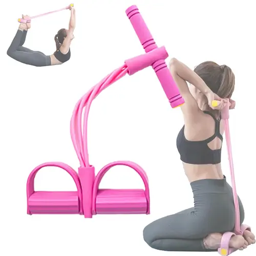 4/6-Tube Natural Rubber Resistance Bands with Pedal, Multifunctional Elastic Rope Exercise Equipment for Low Impact Lower Body Workouts, Abs at Home, Stress Relief, Portable Home Gym Gear for Yoga, Workout Bands