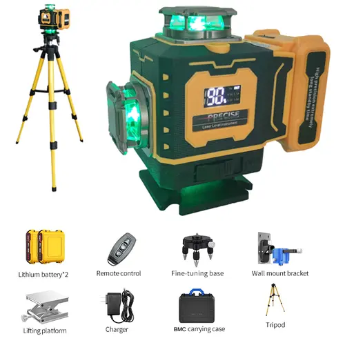 16-Line Green Self-Leveling Laser Level, 4×360° Full Coverage with Remote Control, Dual Batteries, Portable Battery, Full Accessories for Home Improvement, Carpentry, Hanging Wallpaper