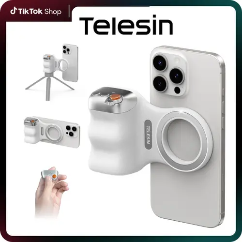 TELESIN Magnetic Phone Grip with Remote - 3KG Strong Magnet Camera Handle, Mobile Accessory for Outdoor Sports, Vlogging, Steady Shots Compatible with iPhone, Android, Samsung Smartphones, Cellphones, Smartphone