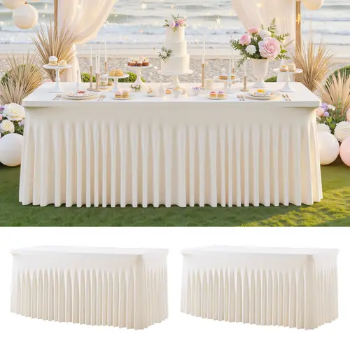 2-Pack Stretchy Ruffled Classic Rectangle Spandex Tablecloths - 4 ft/6ft/8ft Sizes, Snug Elastic Hugs Table Edges, Washable, Stain-Resistant, Wrinkle-Resistant, Easy-to-Place Design, Wedding Party Decoration Covers