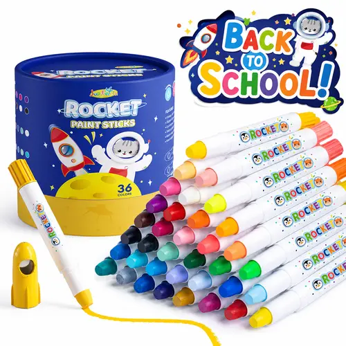 【back to school shopping】JUPITEARTH Jumbo Silky Crayons for Toddlers Easy Grip, Rocket-Shaped Gouache Paint Sticks, Non-Toxic Washable Oil Pastels Crayons for Kids Gifts Back to School Shopping