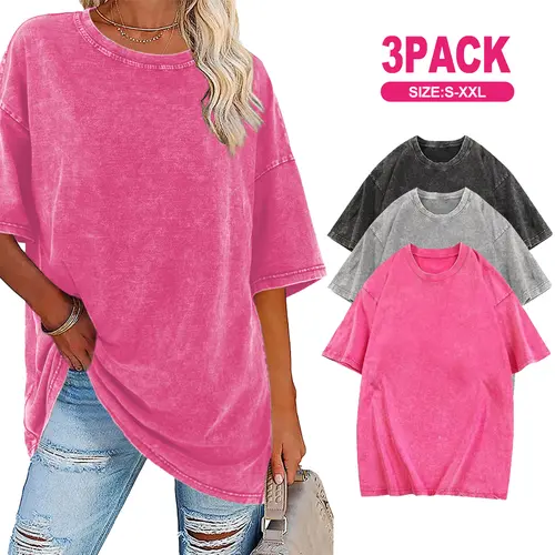 [NEW COLOR!]Holafish 1/3Pack Unisex Cotton Half Short Sleeves Casual Loose Solid Streetwear T-Shirts Soft Retro Street Top for Fitness Oversized Crewneck Round Neck Garments Summer - Piece,back to school,back to school shopping