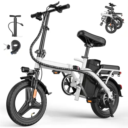 Adult Minimalist Folding Electric Bike (Ebikes) - 500W Motor, 20MPH Adjustable Speed, 35+ Mi Pedal+Throttle PAS Range, 14" Steel Frame, 12Ah Removable Battery, Rear Storage Basket, Compact Folded, Lightweight 50 lbs, UL 2849V Certified, Throttle on Demand