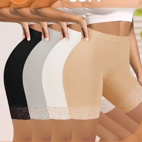 MEIYATING Women's Feminine High-Waisted Seamless Everyday Casual Underwear Set, 4-Pack Control Shapewear Briefs, Body Shapers, Anti-Showthrough, Lace Pattern, All Seasons