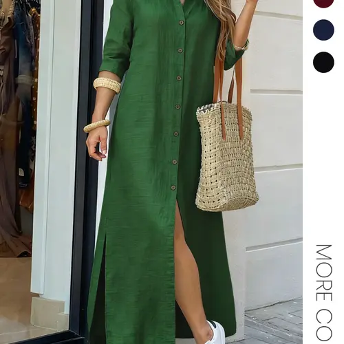 Elegant Women's Loose Fit Breathable Woven Fabric Shirt Dress with Button Front Design, Perfect for Everyday, Casual & Formal Occasions, Stylish Female Clothing Womenswear Casual Fit Chic