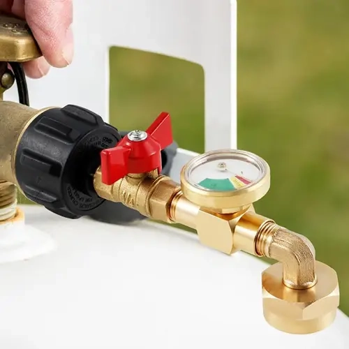 Propane Refill Adapter with Ball Valve, 300g PVC Tool (1pc), Glow-Dark Read Precise Pressure Gauge, Easy-to-Use Connector, Enhanced Safety Gas Cylinder Filling Accessory for Multiple Tank Sizes, Outdoor Refills, Tools & Hardware Gift for Men