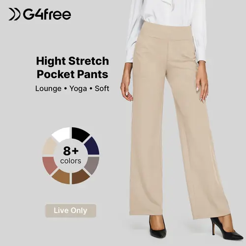 【Live Exclusive】G4Free Women's High-Waisted Wide Leg Pants - Office to Weekend Athleisure Trouser with Pockets Bottom, Bottoms, Minimalist,#sohochic