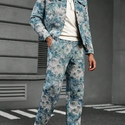 Men's Jacquard Shirt Pants Set, Spring Summer Family Gathering, Casual Daily Wear, Comfortable Fabric, Stylish Design