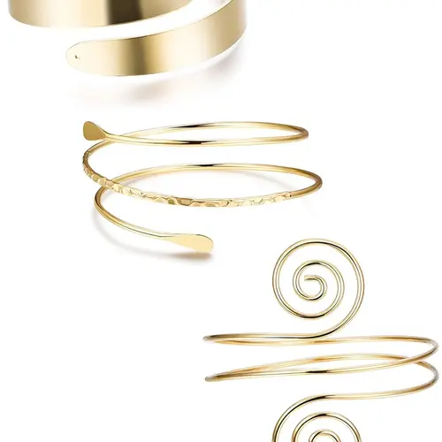 Arm Cuff Upper Arm Band for Women, Adjustable Coil Swirl Design, Elegant Stackable Bracelets Set, 3 Pieces, Trendy Fashionable Accessories, Casual Accessories, Cuff Bangles Bracelets, Adjustable Cuff Armband